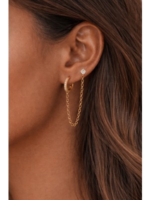 Sacce Scarves & Accessories Zincir Detaylı Ikili Halka Küpe