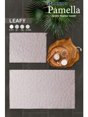 Merinos Pamella 2 Li Banyo Paspas Takımı Leafy Pudra