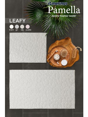 Merinos Pamella 2 Li Banyo Paspas Takımı Leafy Krem