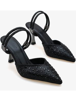 Rumane Kadın Abiye Taşlı Topuklu Ayakkabı - Siyah Taş