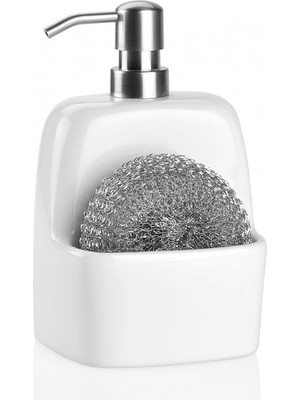 Gampus Lüks Porselen Süngerli Mutfak Sıvı Sabunluk Bulaşık Deterjanlık Gümüş Kapak