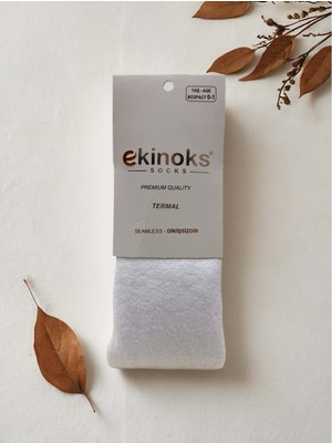 Ekinoks Düz Renk Dikişsiz Termal Unısex Çocuk Külotlu Çorap - RYZEÇ022 - Beyaz - 5 - 6 Yaş Beyaz