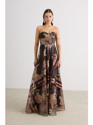 Carmen Kadın Straplez Jakarlı Abiye Elbise 58606 Kahverengi