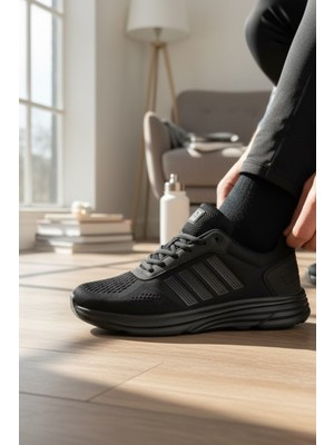 Enoch Erkek Örgü Panelli Üçlü Şerit Detaylı Günlük Spor Ayakkabı Sneaker