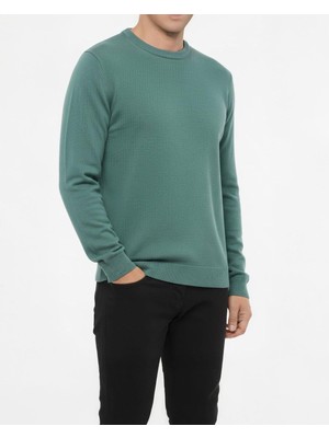 Italyan Stil Slim Fit Erkek Bisiklet Yaka Triko Kazak Yeşil T13128