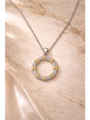 Stainless Steel Elite Circle Kolye – Altın & Gümüş Tonlu Taşlı Premium Seri