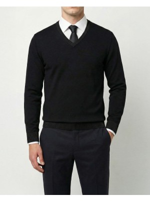 Italyan Stil Slim Fit Erkek V Yaka Triko Kazak Siyah T8735