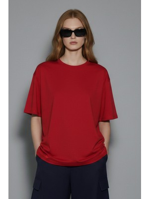 Softandbasic Kadın %100 Organik Pamuk Oversize Fit Basic Yuvarlak Yaka T-Shirt