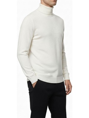 Italyan Stil Slim Fit Balıkçı Yaka Erkek Triko Kazak Ekru T15102