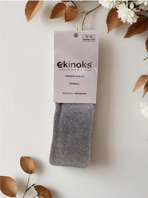 Ekinoks Düz Renk Dikişsiz Termal Unısex Çocuk Külotlu Çorap - RYZEÇ022 - Gri - 5 - 6 Yaş Gri