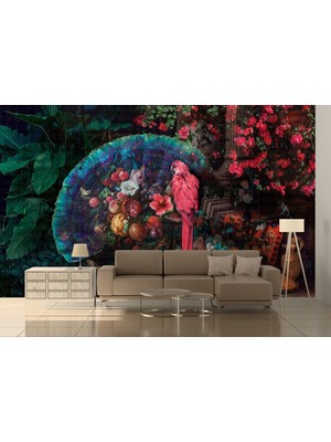 Çiçeklerin Içinde Papağan Poster Duvar Kağıdı