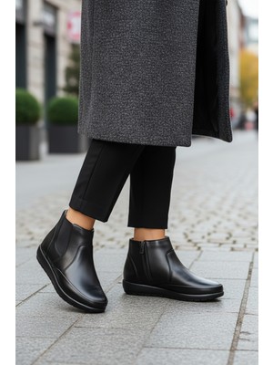 Ayakmod 303 Jel Taban Anatomik Fermuarlı Siyah Kadın Bot