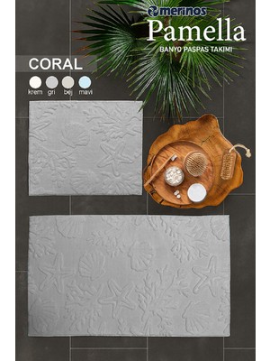 Merinos Pamella 2 Li Banyo Paspas Takımı Coral Gri