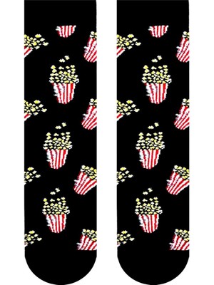Carnaval Socks Popcorn Desenli Siyah Renkli Soket Çorap