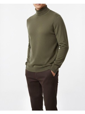Italyan Stil Slim Fit Boğazlı Erkek Triko Kazak Yeşil T10642