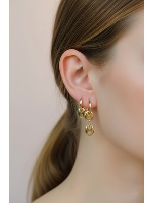 Sacce Scarves & Accessories Asimetrik Rose Gold Zincir Charm Halka Küpe