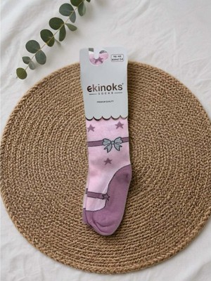 Ekinoks Fiyonk Desenli Dikişsiz Koton Kız Çocuk Külotlu Çorap - RYZEÇ013 - Pembe - 1 - 2  Yaş Pembe
