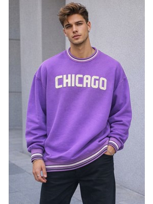 Mor Chicago Baskılı Sweatshirt