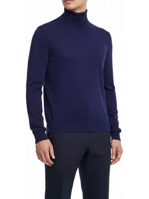 Italyan Stil Slim Fit Triko Balıkçı Yaka Boğazlı Kazak Lacivert  T13099