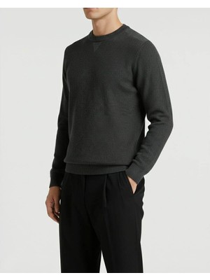 Italyan Stil Slim Fit Erkek Bisiklet Yaka Triko Kazak Antrasit T13132