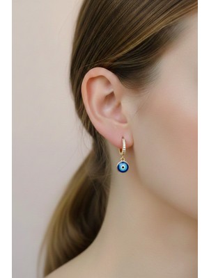 Sacce Scarves & Accessories Rose Gold Zirkon Taşlı Nazar Charm Halka Küpe