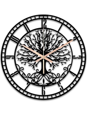 Baupor Hayat Ağacı Duvar Saati Sessiz Mekanizma Metal Kasa Modern Tasarım