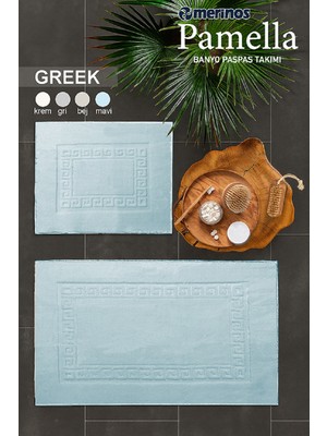 Merinos Pamella 2 Li Banyo Paspas Takımı Greek Mavi