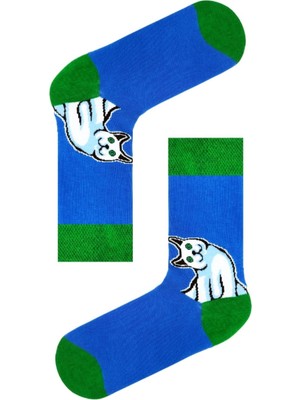 Carnaval Socks Beyaz Kedi Desenli Mavi Renkli Soket Çorap