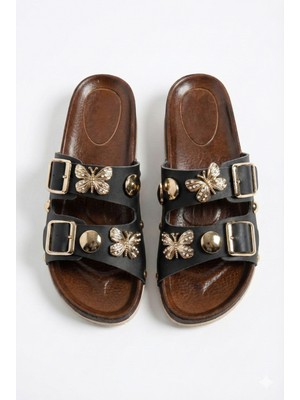 Nmoda Kadın Çift Tokalı Ayarlanabilir Kemerli Kalın Taban Ortopedik Günlük Dış Mekan Terliği