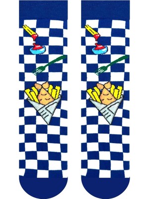 Carnaval Socks Fish & Chips Desenli Fast Food Temalı Damali Soket Çorap