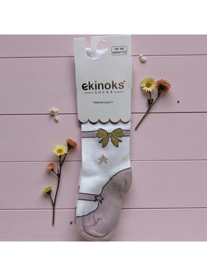Ekinoks Fiyonk Desenli Dikişsiz Koton Kız Çocuk Külotlu Çorap - RYZEÇ013 - Beyaz - 1 - 2  Yaş Beyaz