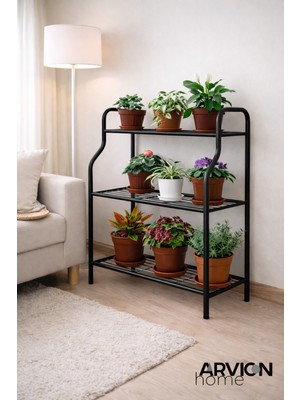 Arvion Home Siyah 3 Katlı Metal Mutfak ve Dekoratif Saksılık Raflı-Organizer