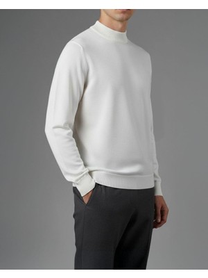 Italyan Stil Slim Fit Bisiklet Yaka Triko Kazak Beyaz T14524