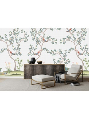 Çin Bahçesi ve Kuşlar Poster Duvar Kağıdı