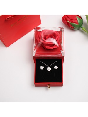 Trend Robo Sevgiliye Hediye 925 Ayar Gümüş Kar Tanesi Takı Seti –gül Kutulu-Sevgililergünü-Doğumgünü-Özürdileme
