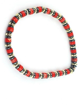 Mercan Taşlı Hematit Taş Detaylı Tasarım El Işi Doğal Taş Bileklik