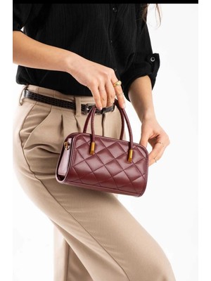 Özüm Takı Çanta Kadın Desenli El ve Omuz Kol Çantası Bordo