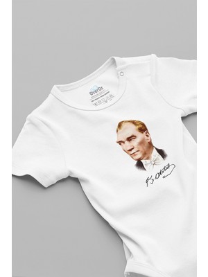 Overoz Atatürk Baskılı Beyaz Bebek Body Zıbın 5111