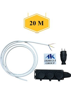 Akbelli Group %100 Bakır 3x2,5mm Ttr Ara Kablolu Topraklı Kauçuk Siyah Fiş ve Kauçuk Siyah Üçlü Grup Priz