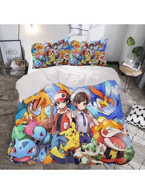 Sarel Pokemon Baskılı 3D Çift Kişilik Nevresim Takımı