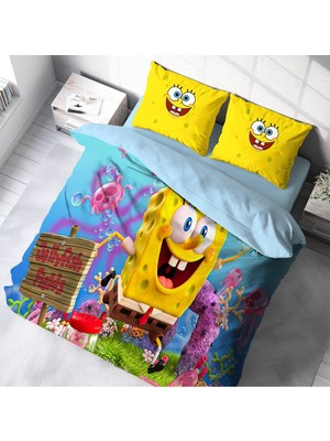 Sarel Sünger Bob Baskılı 3D Çift Kişilik Nevresim Takımı