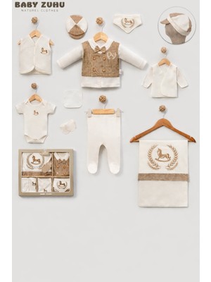 Baby Zuhu Erkek Bebek 10’lu Hastane Çıkışı Seti – Yelekli, Şapkalı, %100 Pamuk Yenidoğan Takımı