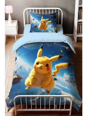 Sarel Pikachu Baskılı 3D Tek Kişilik Nevresim Takımı