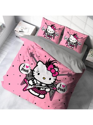 Sarel Hello Kitty Baskılı 3D Çift Kişilik Nevresim Takımı