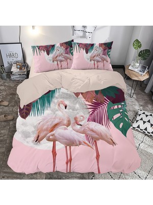 Sarel Flamingo Baskılı 3D Çift Kişilik Nevresim Takımı