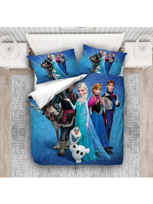 Sarel Elsa Frozen Baskılı 3D Çift Kişilik Nevresim Takımı