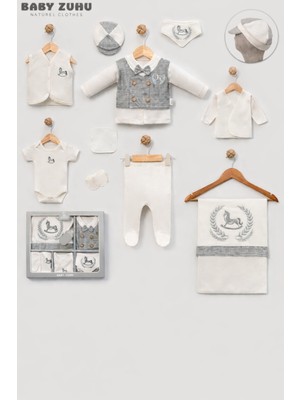 Baby Zuhu Erkek Bebek 10’lu Hastane Çıkışı Seti – Yelekli, Şapkalı, %100 Pamuk Yenidoğan Takımı