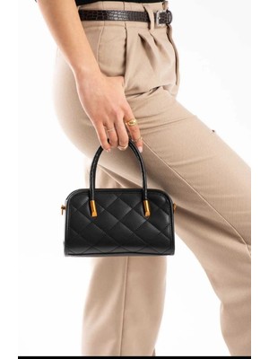 Özüm Takı Çanta Kadın Desenli El ve Omuz Kol Çantası Siyah