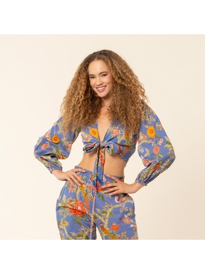 Zsa Zsa Zsu Gaya El Baskısı Bluz - Mavi