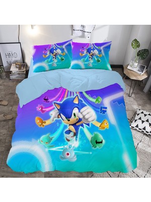 Sarel Kirpi Sonic Baskılı 3D Çift Kişilik Nevresim Takımı